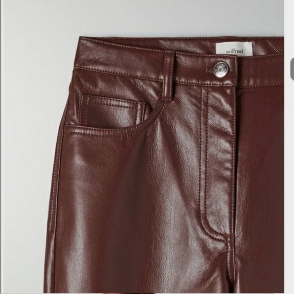 NWOT Aritzia Wilfred Melina Vegan Leather Pants Straight Leg Burgundy Size 4 - Picture 3 of 14